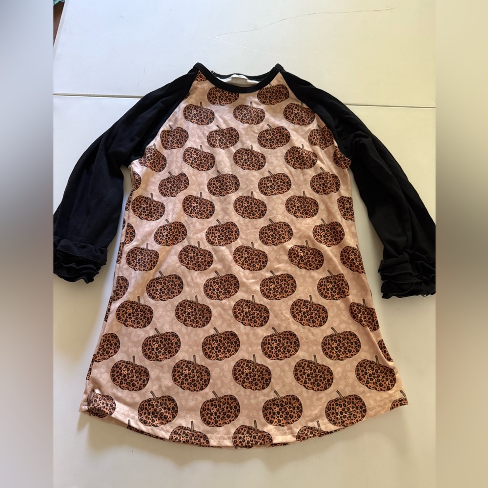 Boutique Animal Print Pumpkins Ruffles Fall Autumn Halloween Top 14/16